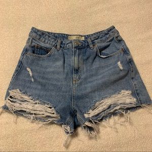 Topshop Moto Distressed High Rise Mom Jeans Denim Shorts Jeans Cut Offs